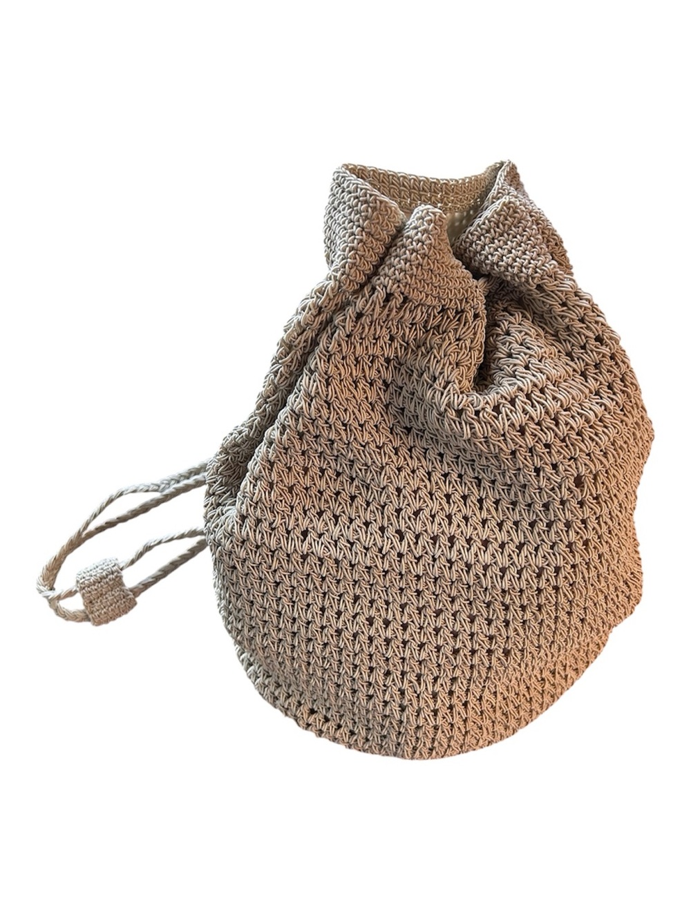 xhilaration Beige Woven Crochet Adjustable Drawstring Backpack Bag